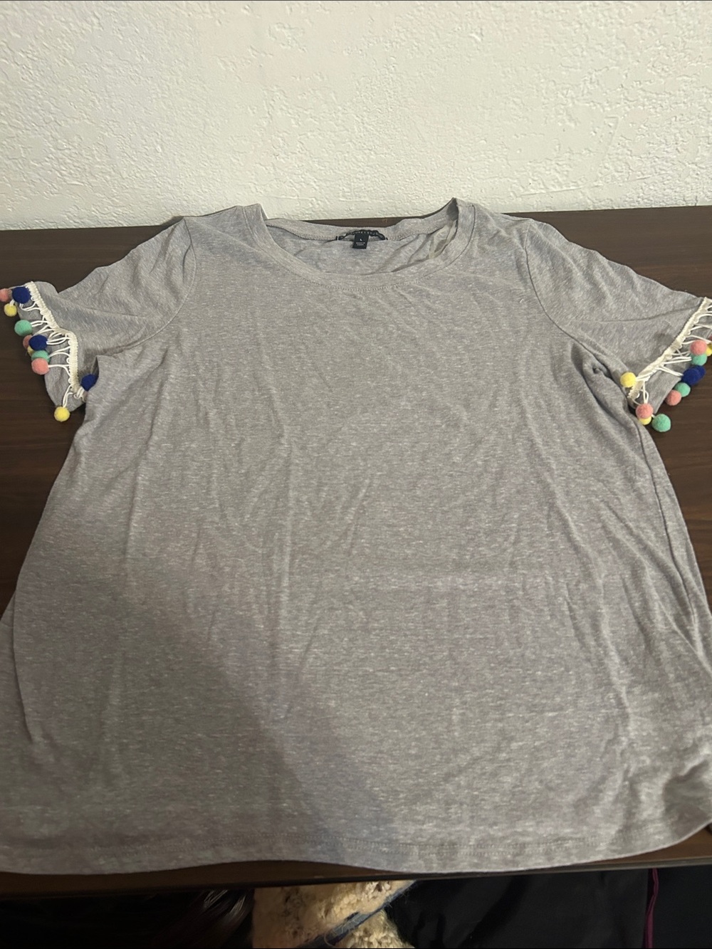 Signature Studio Light Gray Tee with Multicolor Pom Trim